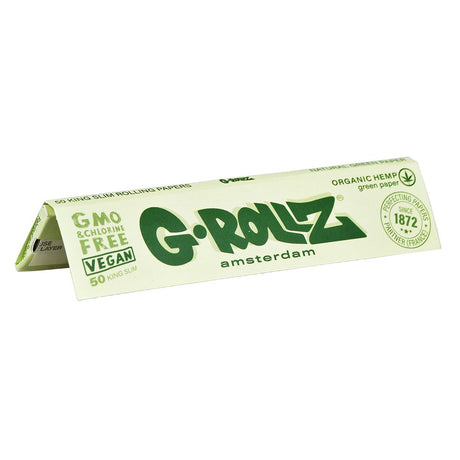 G-ROLLZ Organic Hemp Green Papers 50-Pack Display - King Size, Angled View