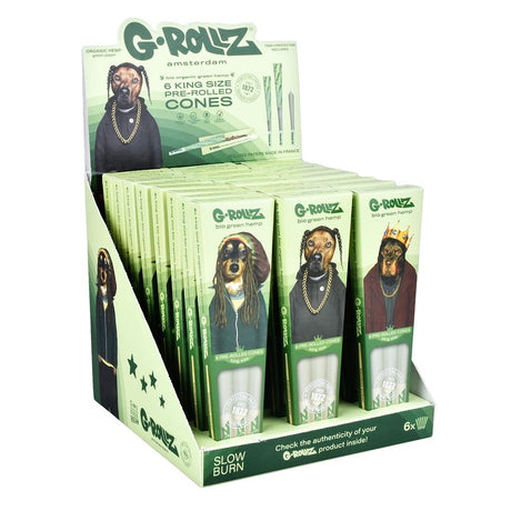 G-ROLLZ Pets Rock Organic Hemp Cones display box with 24 packs, King Size, front view