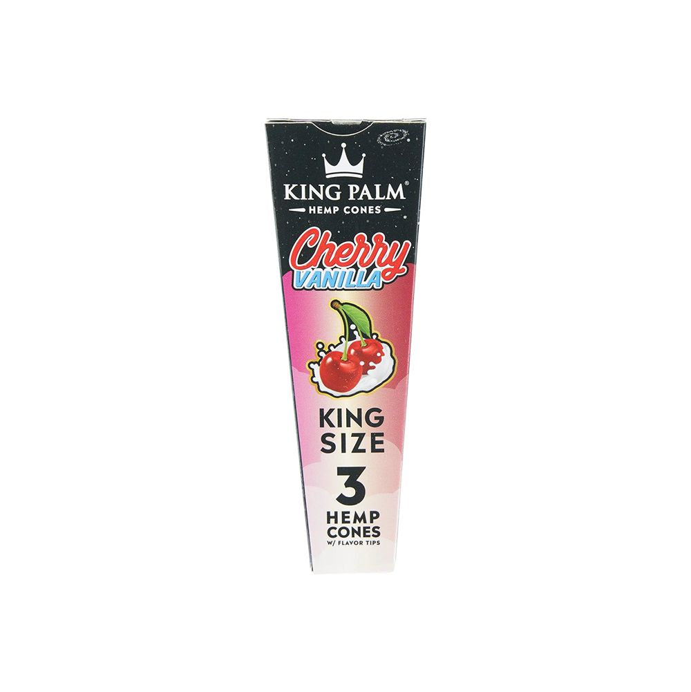 King Palm King Size Hemp Cones 3-Pack, Cherry Vanilla, Front View on White Background