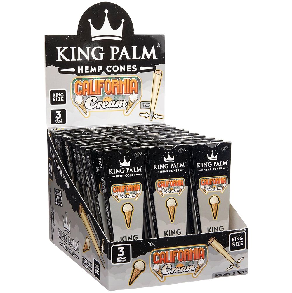 King Palm Hemp Cones California Cream 3-pack King Size in 30pk Display Box