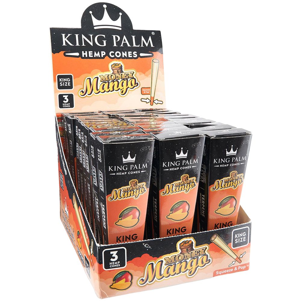 King Palm King Size Hemp Cones 3-Pack Honey Mango Flavor 30pk Display Front View