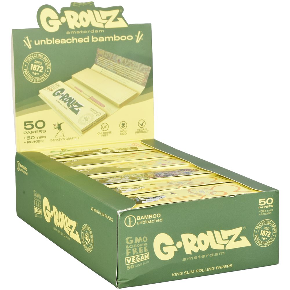 G-ROLLZ x Banksy's Graffiti Unbleached Bamboo Papers | 50pc | King Size Slim | 24pk Display