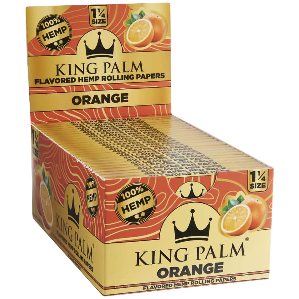 King Palm Orange Flavored Hemp Rolling Papers 1 1/4 Size, 50pk Display Front View
