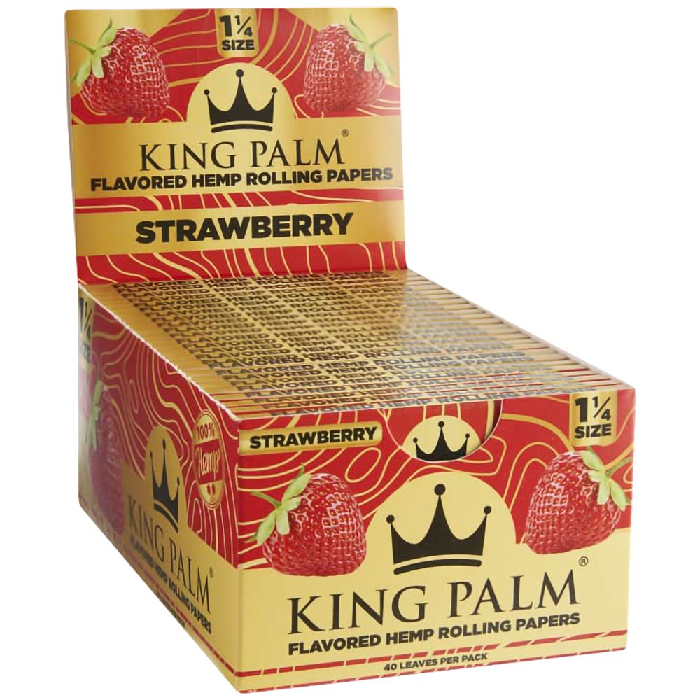 King Palm Strawberry Flavored Hemp Rolling Papers 1 1/4 Size Display Box