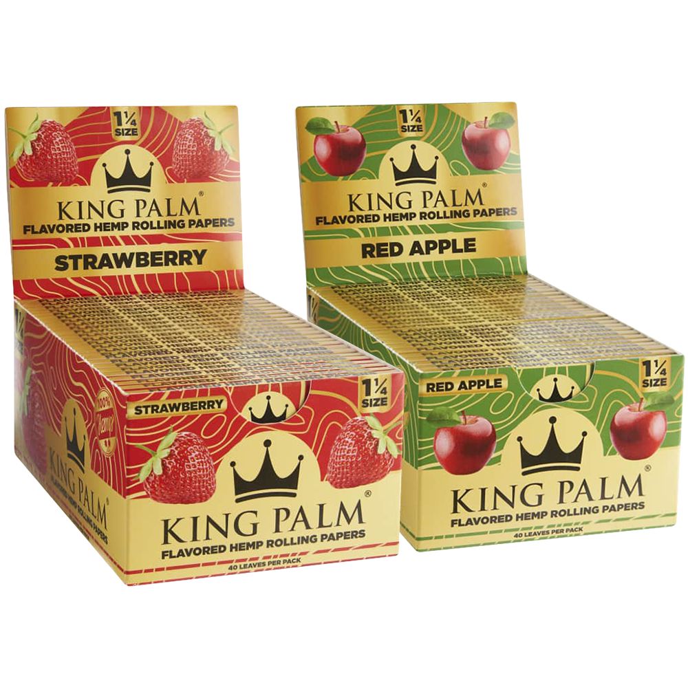 King Palm Flavored Hemp Rolling Papers in Strawberry and Red Apple, 1 1/4 Size, 50pk Display
