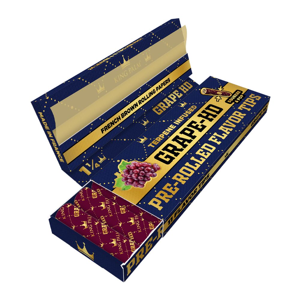 King Palm French Brown Rolling Papers with Flavor Tips, 1 1/4 Size, 24 Pack Display Open Box