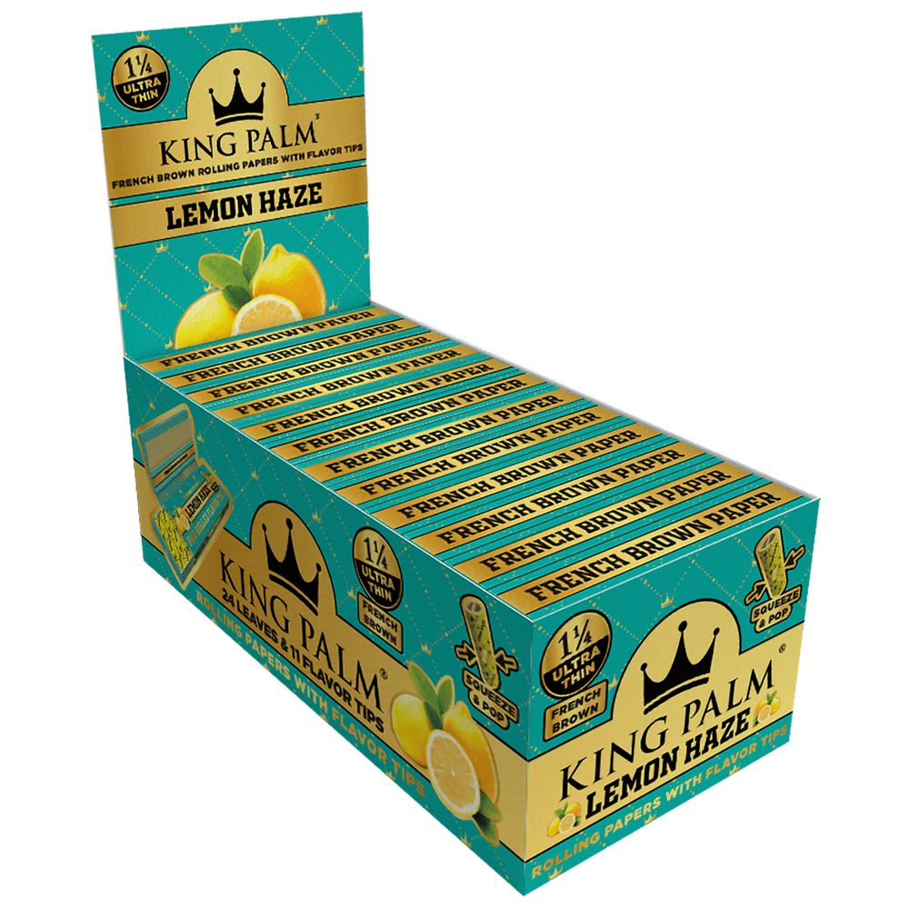 King Palm French Brown Rolling Papers with Lemon Haze Flavor Tips, 1 1/4 Size, 24 Pack Display Box