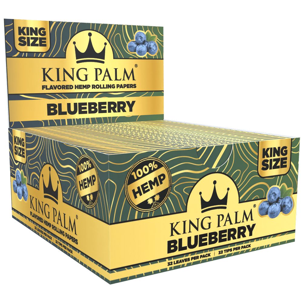 King Palm King Size Flavored Hemp Rolling Papers in Blueberry, 32 Sheets per Pack, 22pk Display