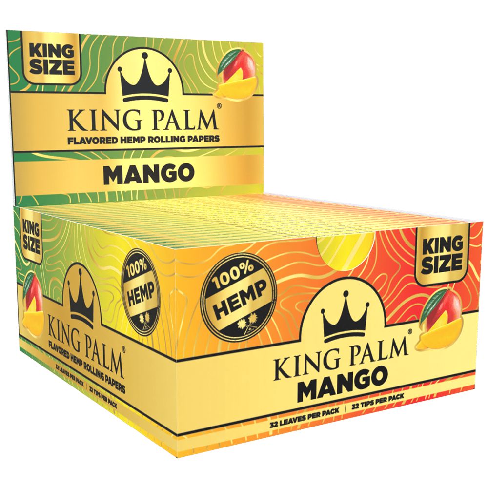 King Palm King Size Flavored Hemp Rolling Papers in Mango, Display Box of 22 Packs