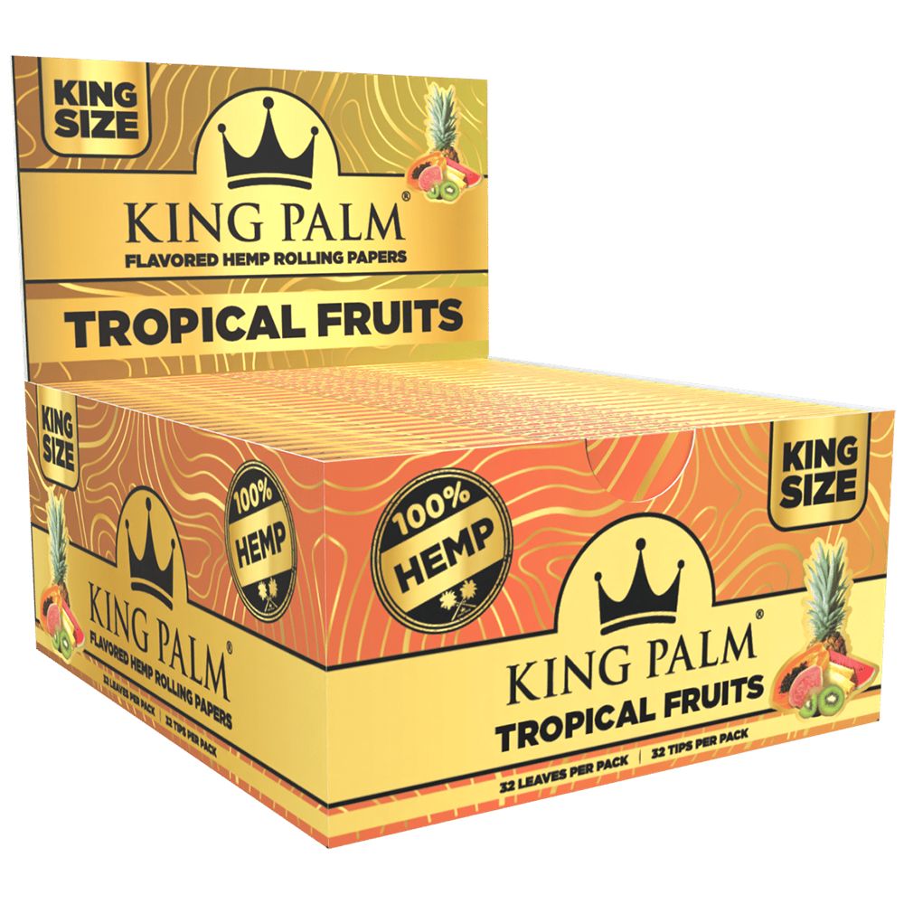 King Palm King Size Flavored Hemp Rolling Papers with Tips, Tropical Fruits, 32pc Display Box