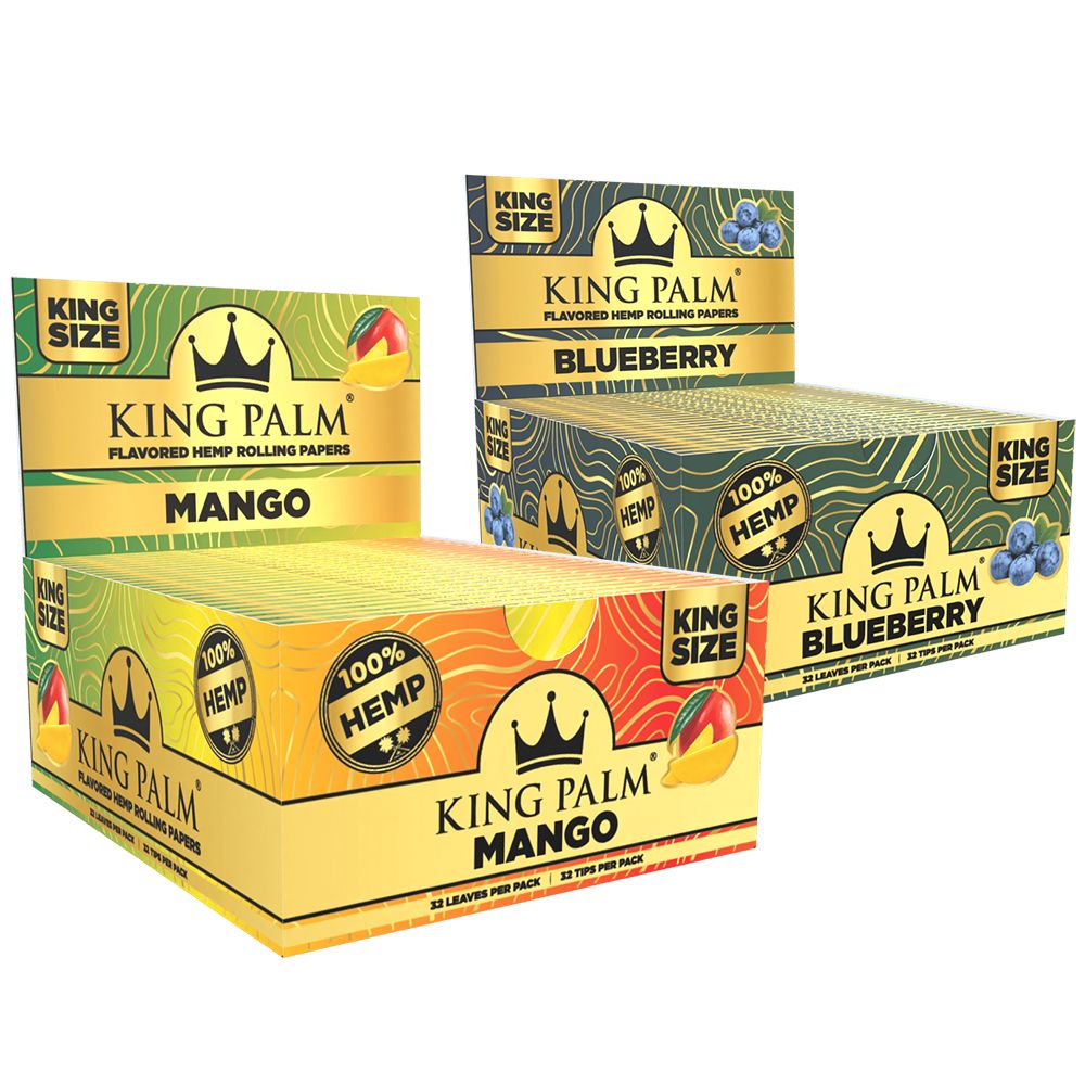 King Palm King Size Flavored Hemp Rolling Papers in Mango and Blueberry, 22pk Display