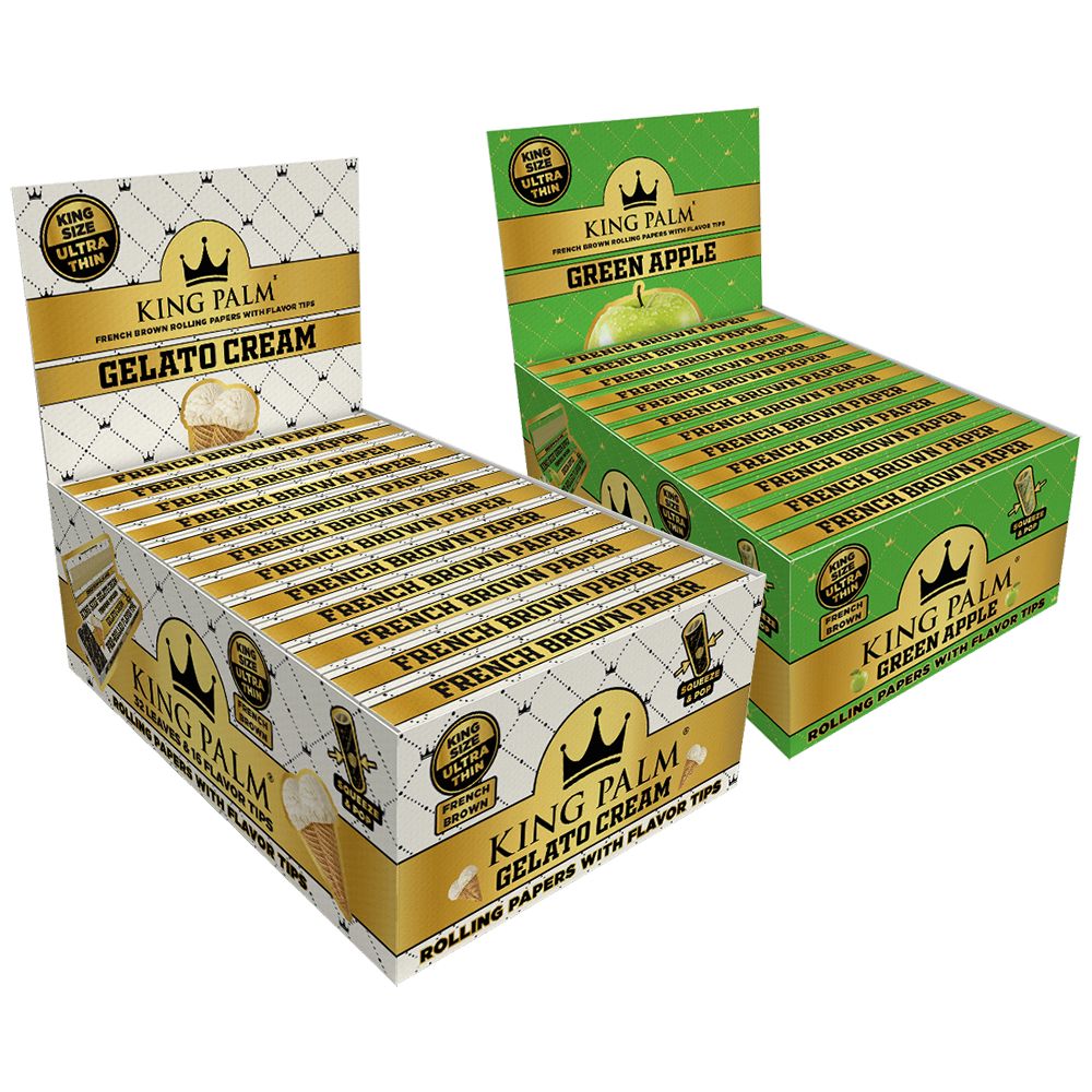 King Palm King Size French Brown Rolling Papers and Flavor Tips in 22pk Display