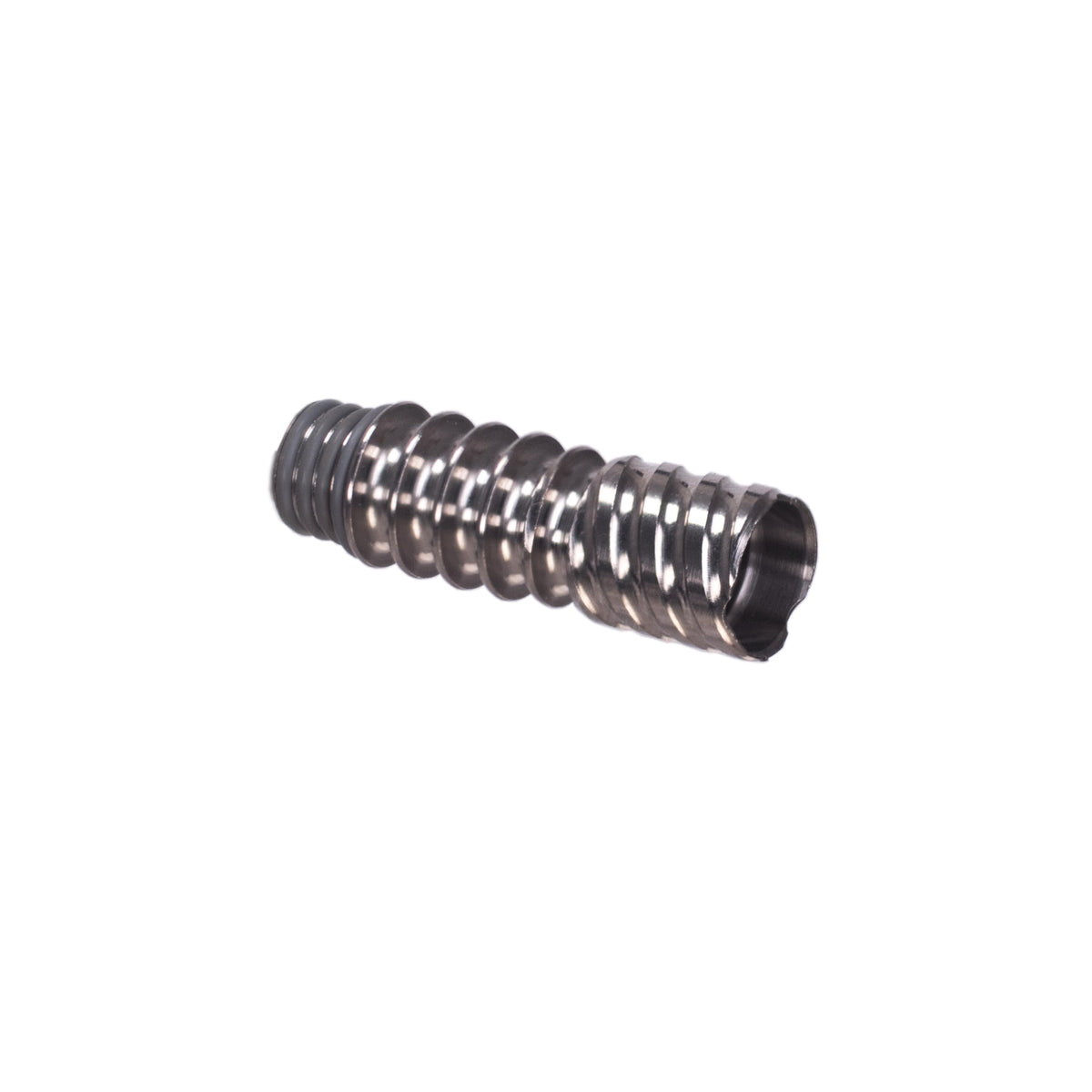 DynaVap Titanium Tip pictured upright showing the chamber opening and Adjust-a-Bowl grooves along the side