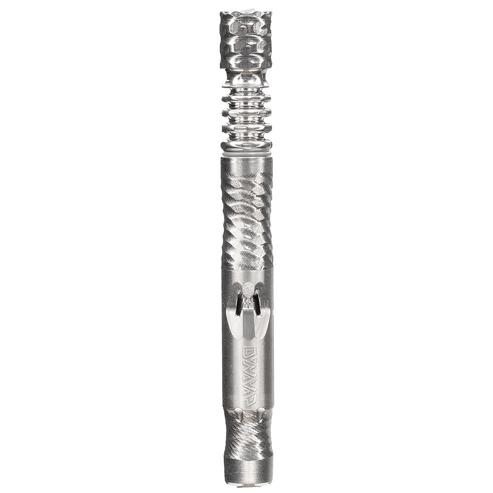 DynaVap The M 2021 Edition vaporizer shown uncapped, exposing the serrated extraction chamber and grinder Tip.