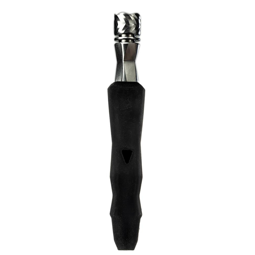 DynaVap The B vaporizer shown uncapped with the Captive Cap removed, exposing the stainless steel Tip chamber.