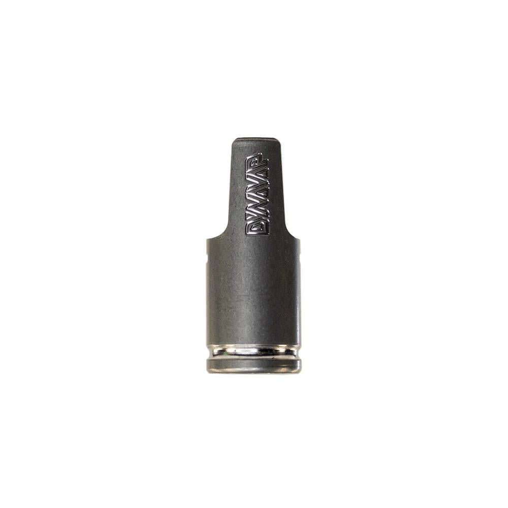 DynaVap Armored Cap product photo showing the stainless steel shell's matte grey finish and machined grooves.