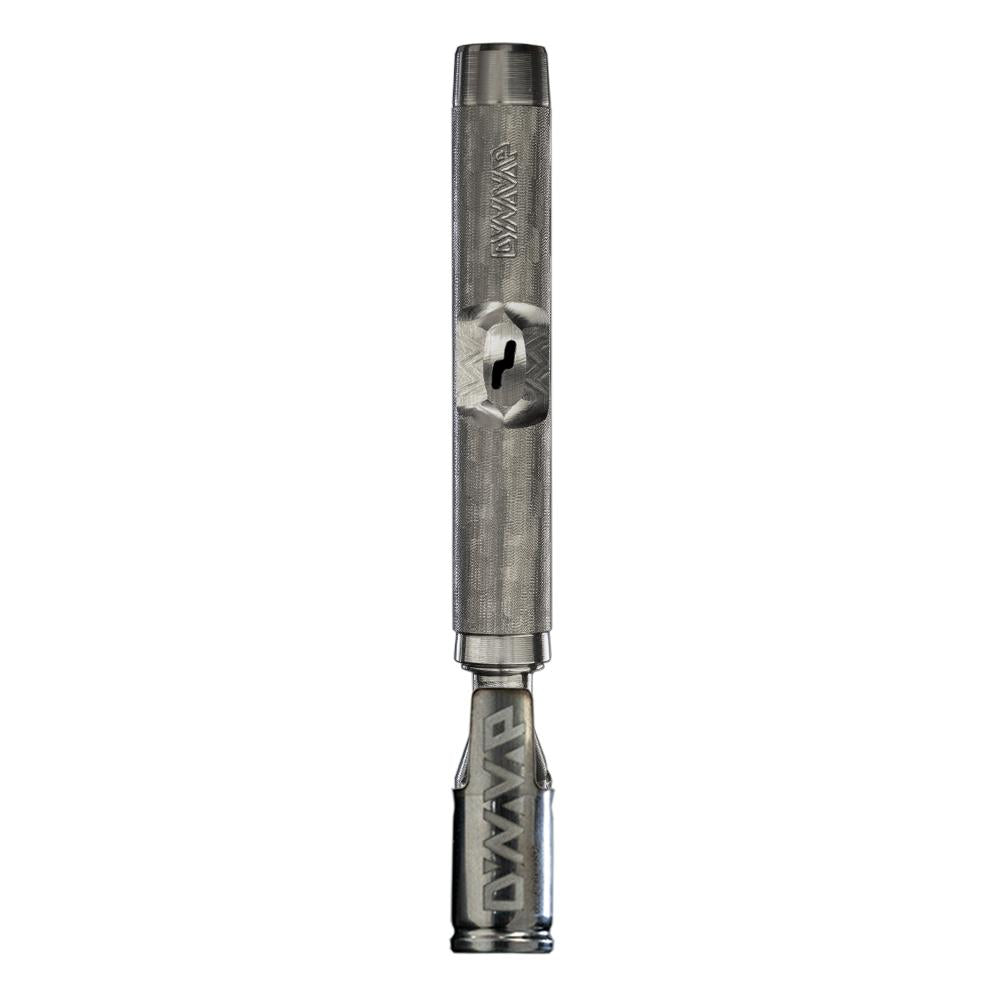 DynaVap The M 7 dry herb vaporizer shown capped and upright from the front, stainless steel tip and stem visible.