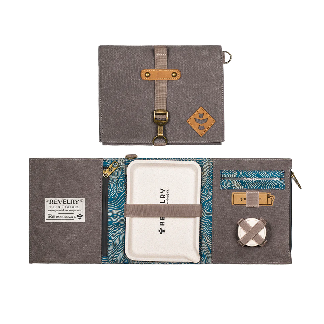 Revelry Supply Smell Proof Rolling Kit in Ash, canvas material, portable design with compartments