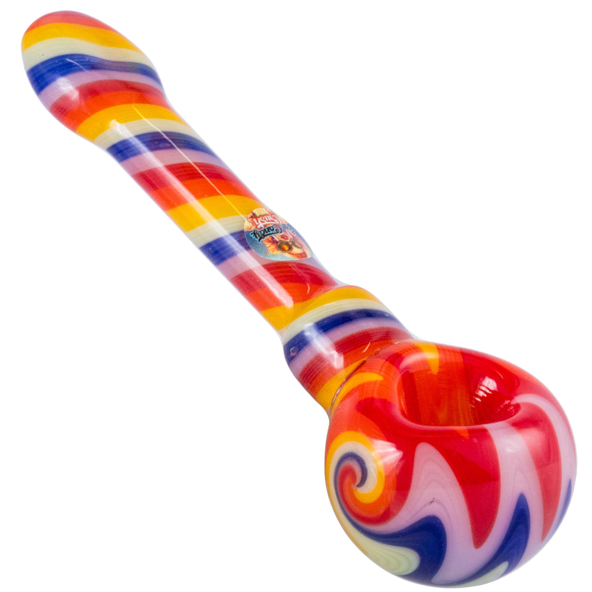 Crush Eye Candy Long Hand Pipe, vibrant multicolor design with flat mouthpiece and side carb