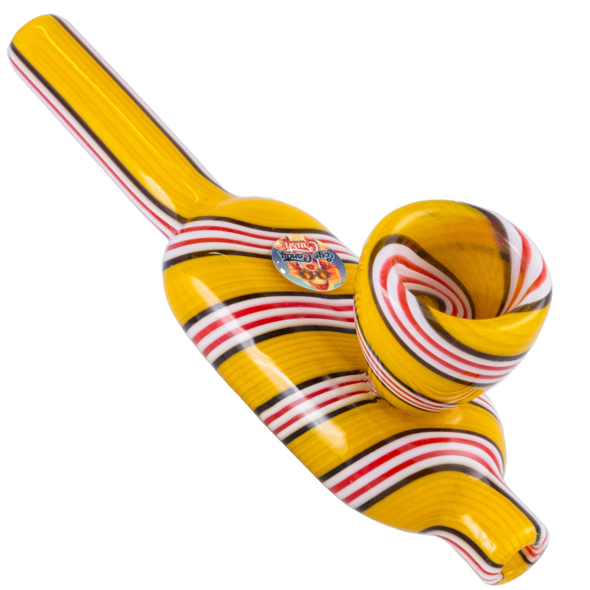 Crush Eye Candy Yellow Core Flat Belly Steam Roller, Vibrant Striped Borosilicate Glass