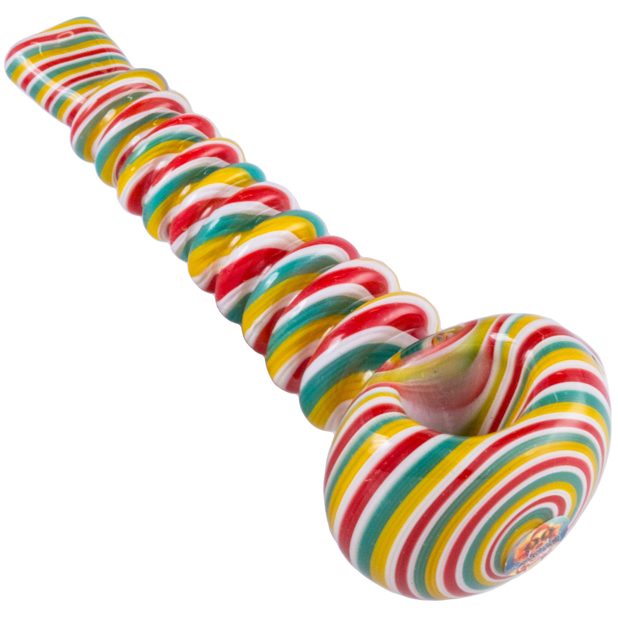 Crush Eye Candy MegaTwist 5" HandPipe with Flat Mouthpiece in Red Green Swirls - Side View