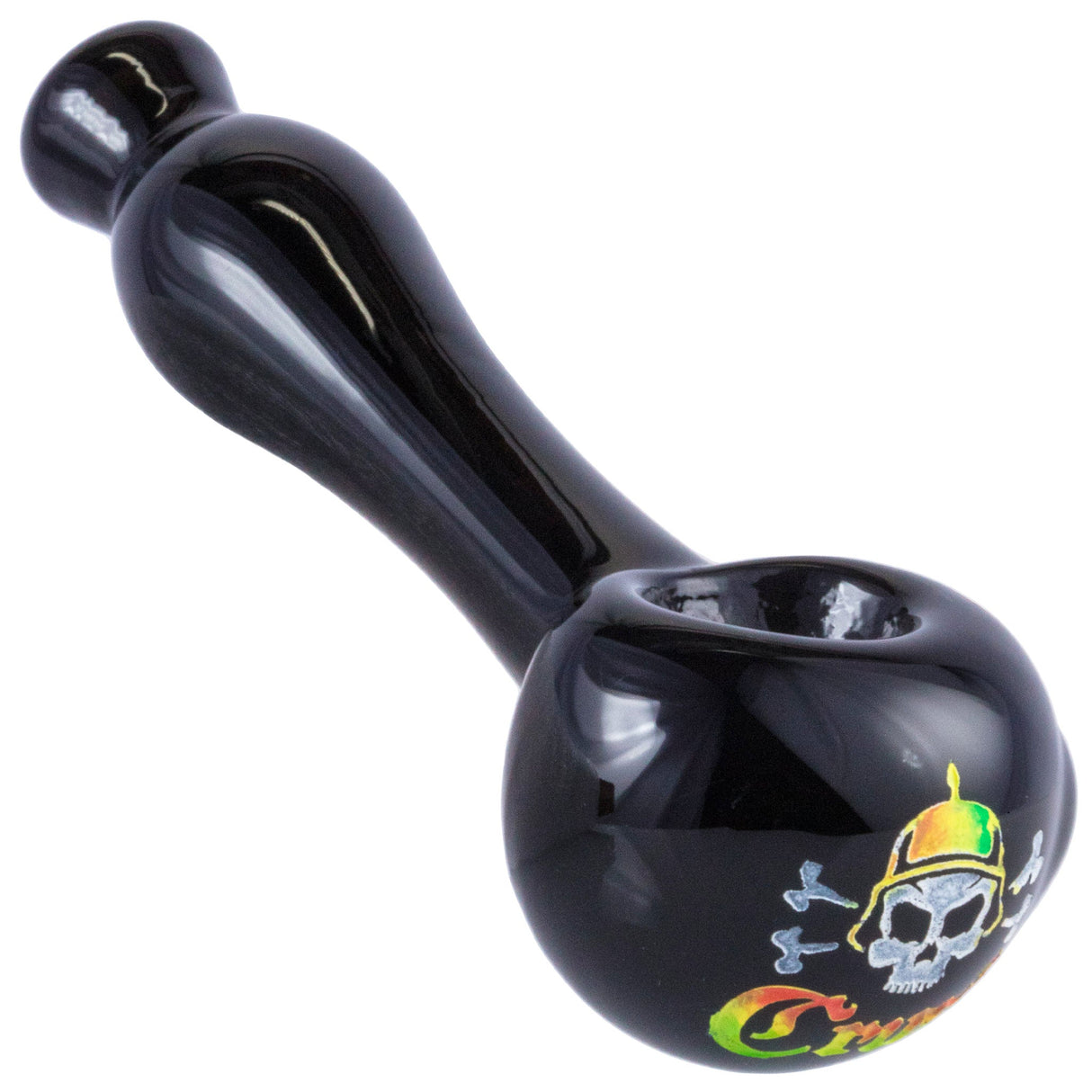 Crush 4" Laser-Etched Hand Pipe with Vibrant Rasta Skull Logo - Durable Borosilicate Glass