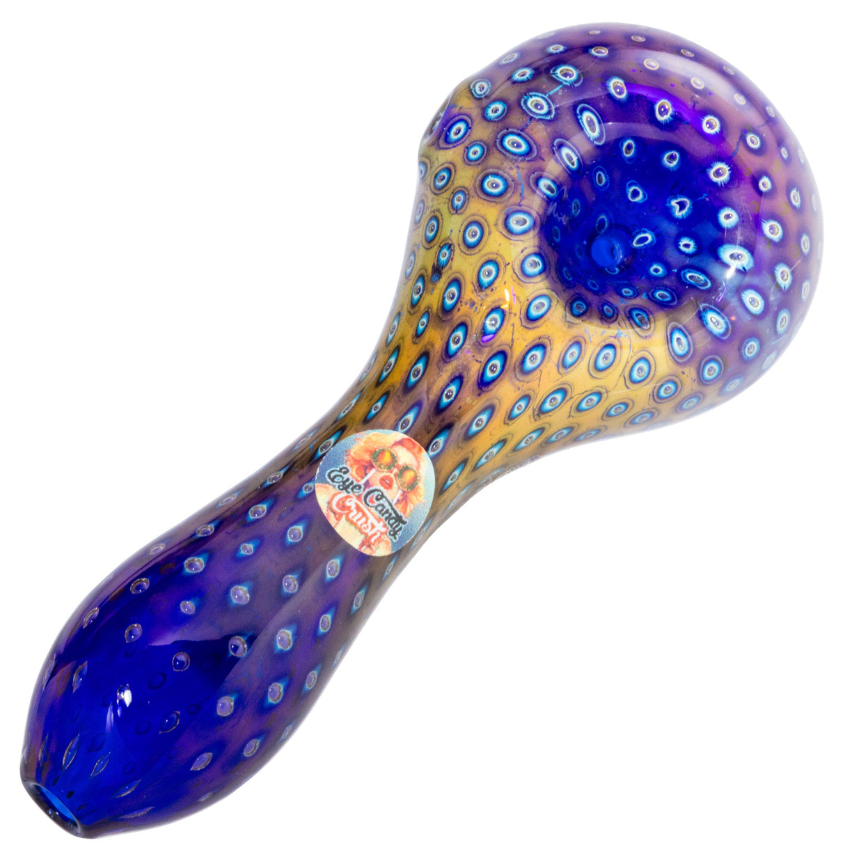 Crush Eye Candy 4" Glass Hand Pipe in Blue Snake Skin Design with Deep Bowl - Top View
