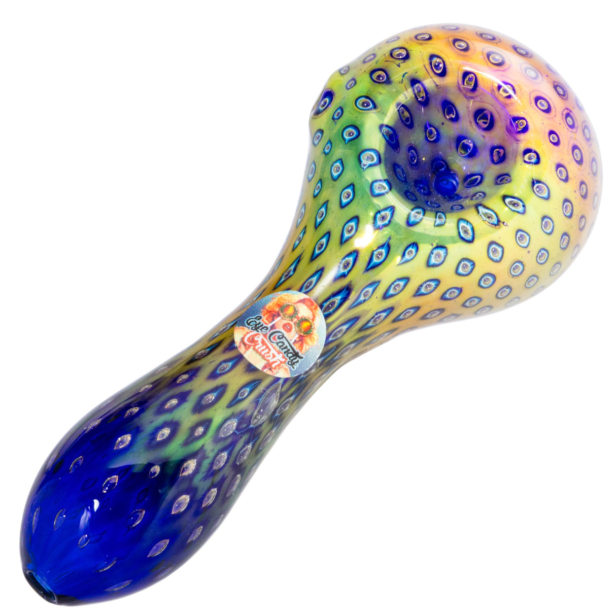 Crush 4" Glass Hand Pipe with Green Snake Skin Design, Durable Borosilicate - Angled Side View