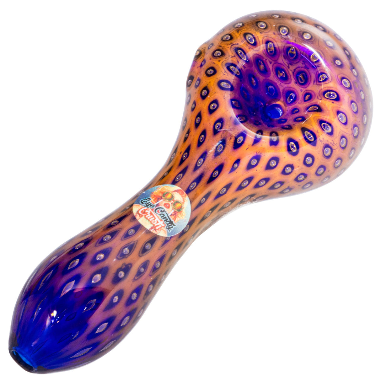 Crush Eye Candy 4" Glass Hand Pipe with Red Snake Skin Pattern - Angled Side View