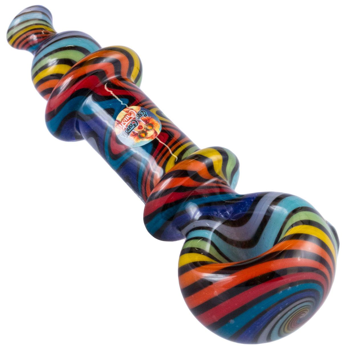 Crush Eye Candy Wig-Wag Hand Pipe 4.5" - Rainbow Black Variant, Angled View