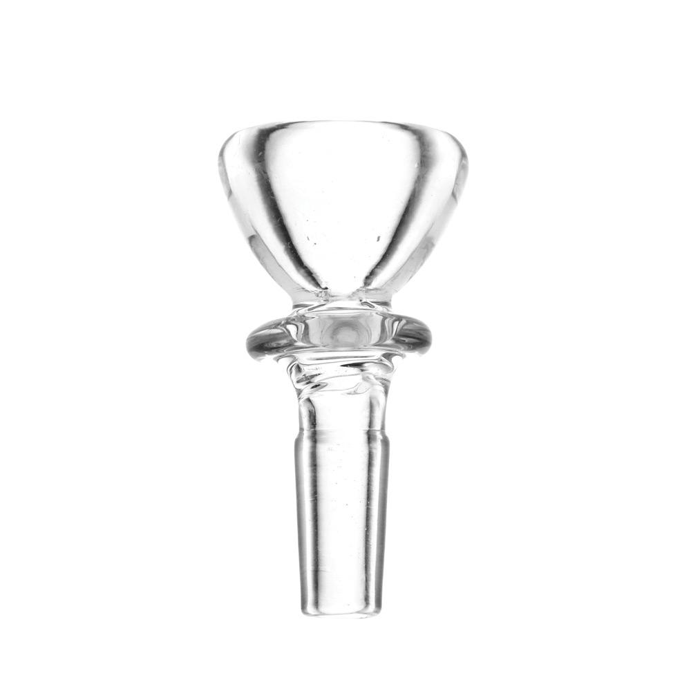 Clear Borosilicate 10mm Male Glass Herb Slide, Front View on Seamless White Background