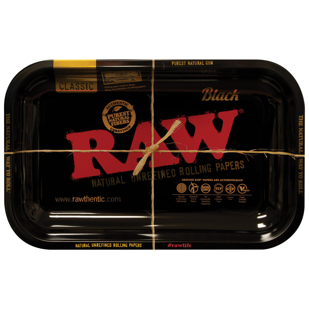 RAW High Sided Steel Rolling Tray Top View with Classic Logo