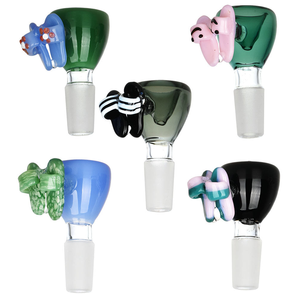 Assorted 14mm Vacation Sandals Herb Slides, Borosilicate Glass, Front View