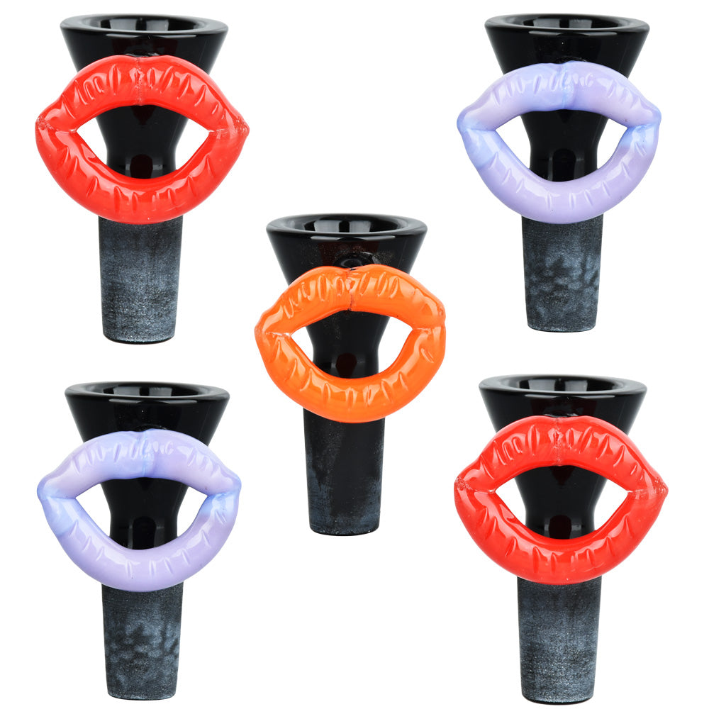 5PC Set Loquacious Lips 14mm Male Herb Slides in Assorted Colors, Borosilicate Glass