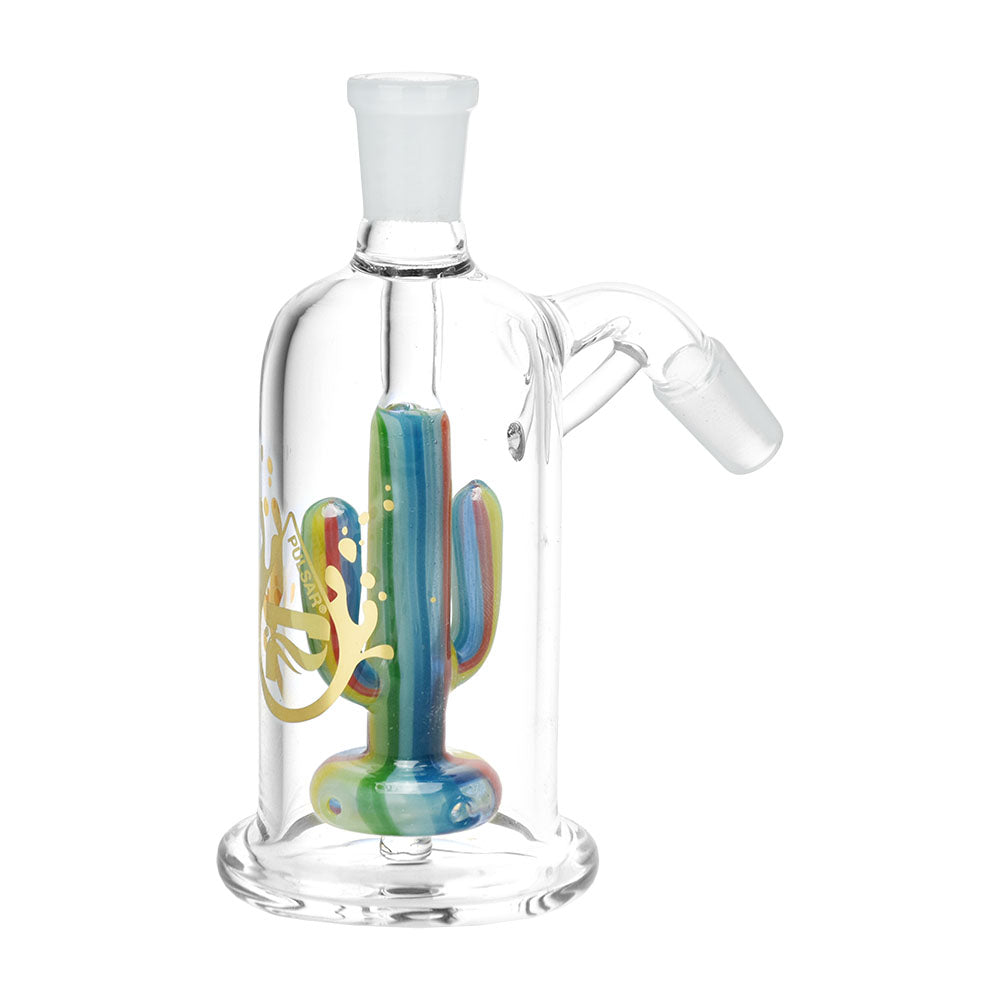 Pulsar Cactus Fantasy Ash Catcher, 5.25" tall, 14mm, 45 Degree, Clear Glass with Colorful Cactus Design