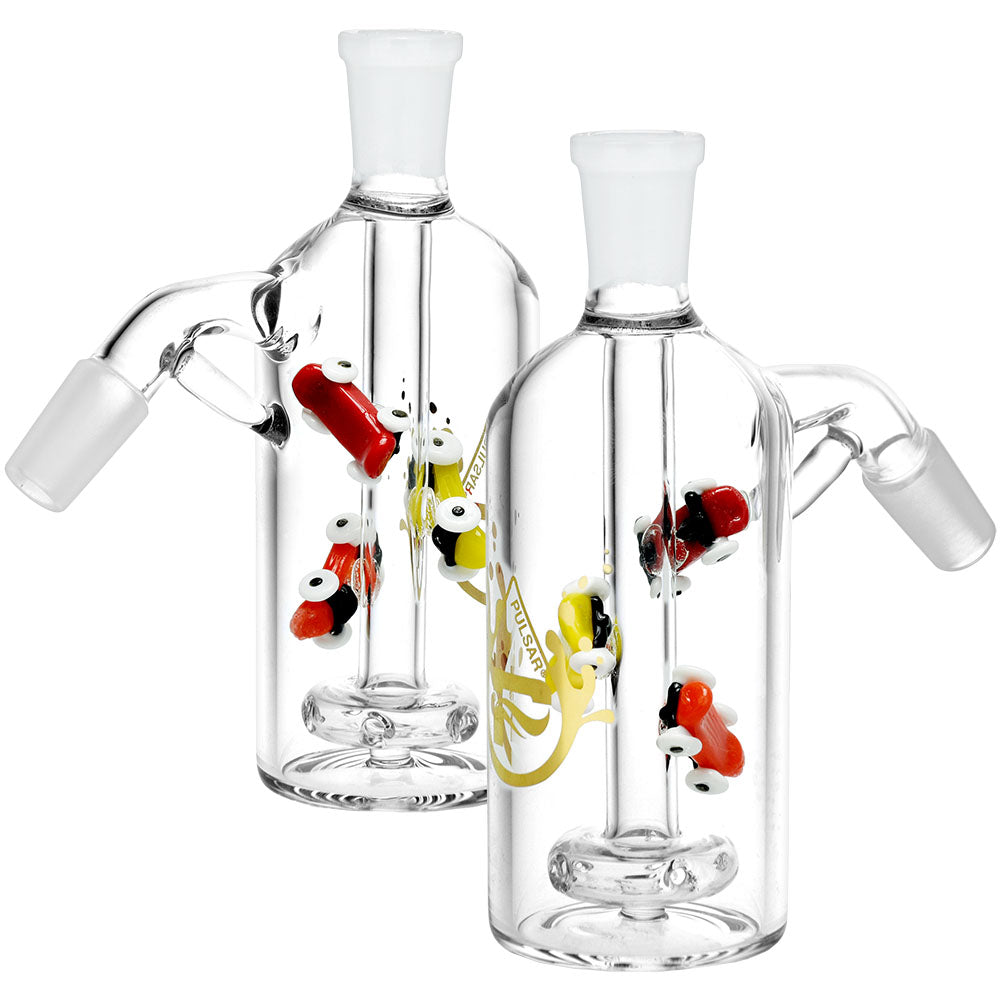 Pulsar Skateboard Ash Catcher, 5.5" 14mm at 45 Degree Angle, Front and Side Views