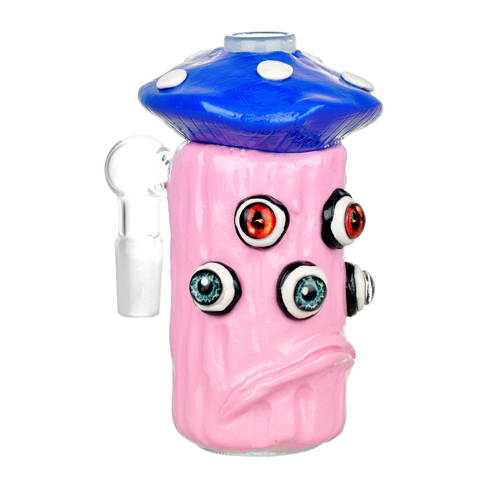 Colorful Shrooms Have Eyes Glow Ash Catcher - 4.5" 14mm 90D - Front View
