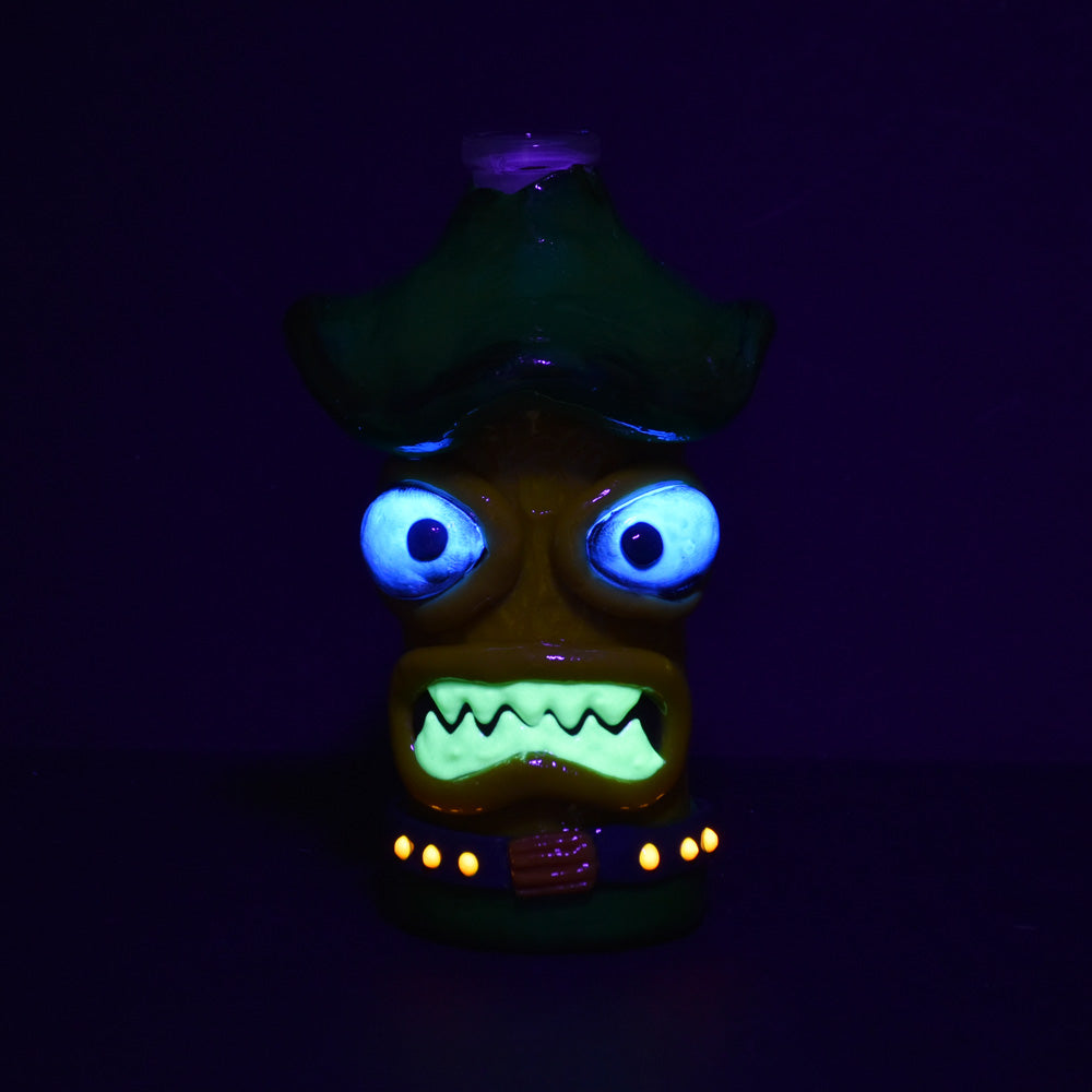 Shroom Monster Glass Ash Catcher with Enamel Detailing - Front View in Dark Setting