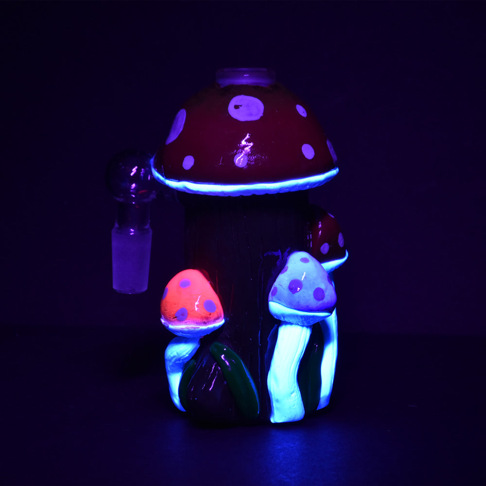 Shroom Cluster Glass Ash Catcher with 14mm Male Joint at 90 Degrees, Colorful Design - Front View