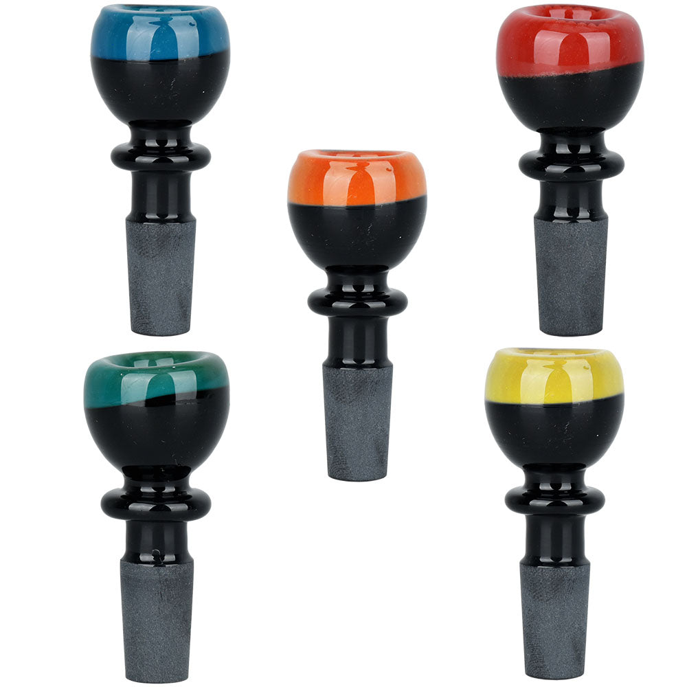 Assorted 14mm Topped Off Herb Slides for Bongs, Front View with Color Variants