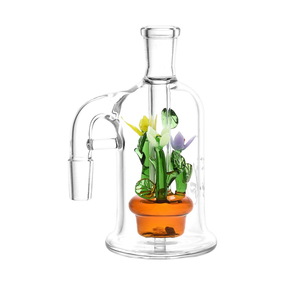 Pulsar Wild Flowers Glass Ash Catcher, 5" 14mm 90D, clear with colorful floral accents