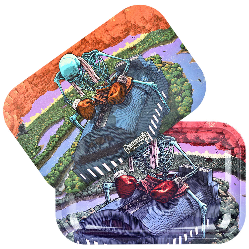 Pulsar Grateful Dead Skeletal Boxer Rolling Tray Kit, 11"x7", vibrant artwork, top view