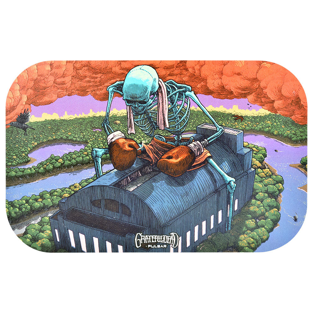 Pulsar Grateful Dead themed rolling tray with skeletal boxer design, 11"x7", ideal for rolling accessories