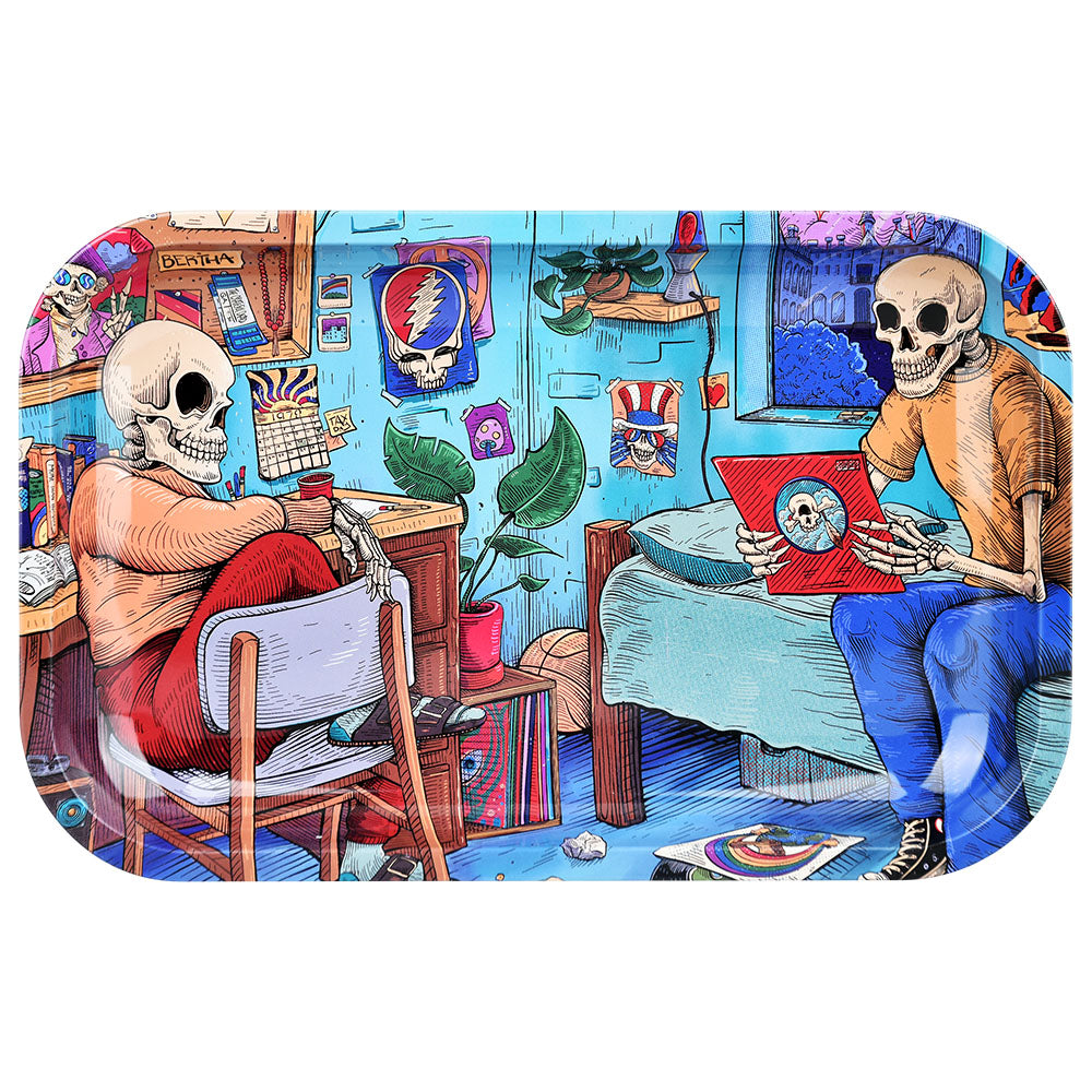 Pulsar Grateful Dead themed metal rolling tray with magnetic cover, 11"x7", vibrant room design