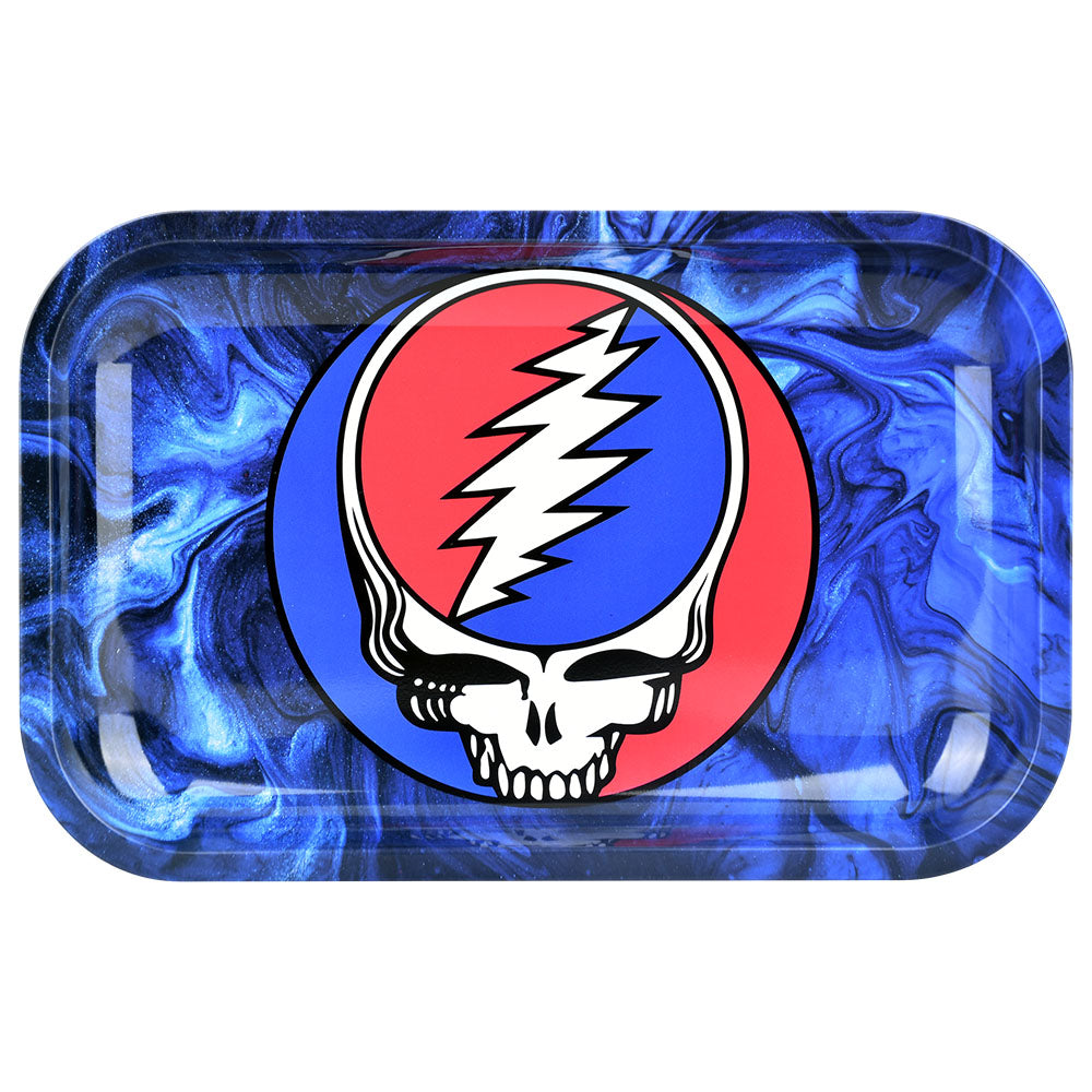 Pulsar Grateful Dead Swirls Rolling Tray Kit, 11"x7" with vibrant blue design, top view