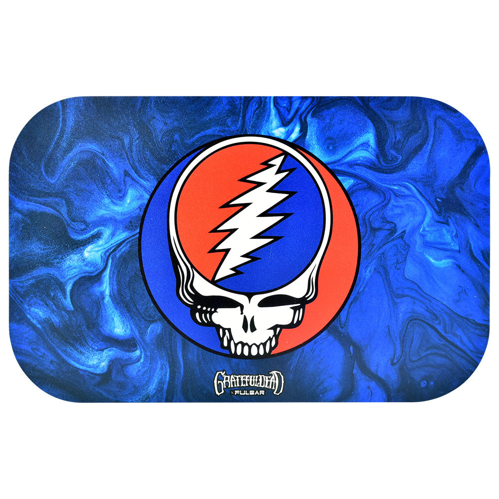 Pulsar Grateful Dead Steal Your Face Swirls Rolling Tray Kit, 11"x7" top view with vibrant blue swirls