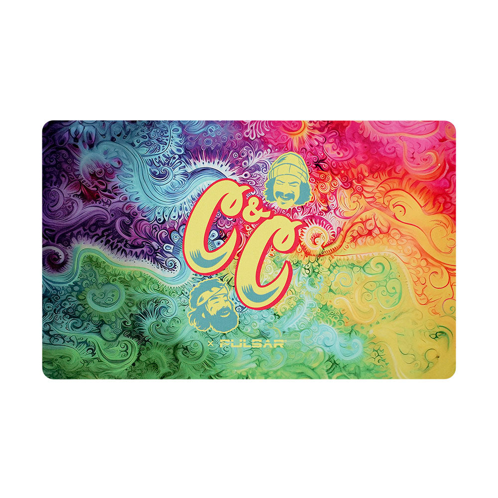 Pulsar x Cheech & Chong Tie Dye Paisley Dab Mat with shock absorbent feature, top view