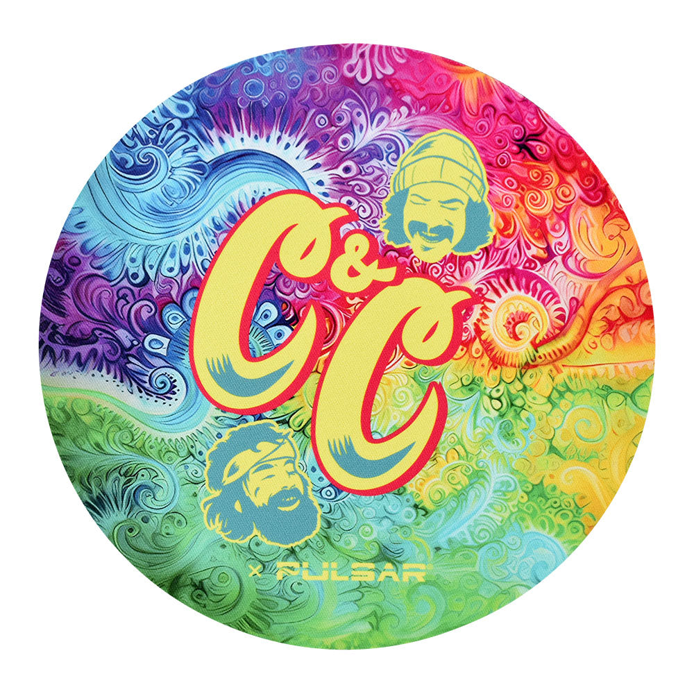 Pulsar x Cheech & Chong 8" Tie Dye Paisley DabPadz Mat, vibrant color, top view