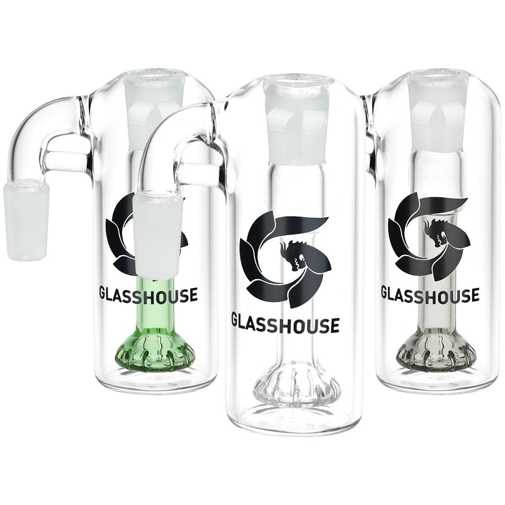 Glasshouse Showerhead Perc Ash Catchers in 14mm Male, 90 Degree, Various Colors