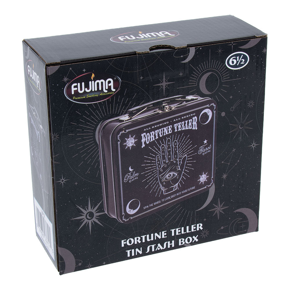 Fujima Handled Tin Stash Box with Fortune Teller Design - Front View